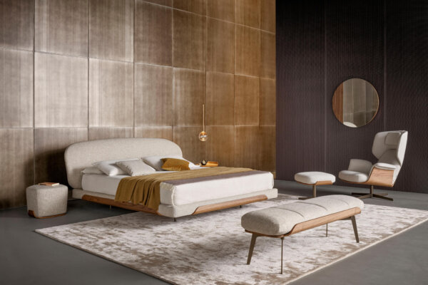 Olos bed, Olos bedside table, Olos pouf, Olos bergere, Olos bench